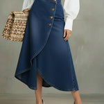 Elegant Wrap-around Irregular Hem Denim Skirt