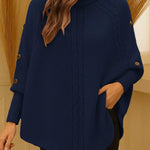 Women's Solid Color High-neck Casual Button-up Loose Knit Top