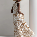 Retro Polka Dot Print Multi-layered Hem Maxi Dress