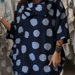 Women's Polka Dot Print Swing Collar 3/4 Sleeve Casual Loose Cotton And Linen Top