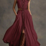 Women's Lapel Sleeveless Casual Loose Cotton And Linen Dress