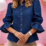 Women's Lapel Long-sleeved Loose Casual Denim Shirt