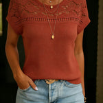 Women's Casual Patchwork Lace Crew Neck Vest