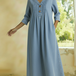 Casual V-neck Pleated Button-down Denim Dress