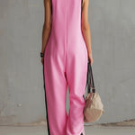 Women's Round Neck Sleeveless Casual Loose-fitting Cotton Wide-leg Jumpsuit