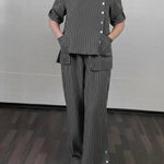 Women's Cozy Striped Linen And Cotton Top And Pants Two-piece Set.
