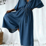 Casual Ruffled Collar Loose Denim Jumpsuit