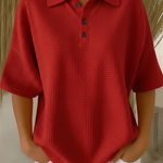 Casual Cozy Polo Collar Waffle Shirt