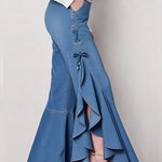 Elegant ruffled denim pants
