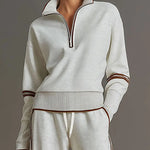 Women's Solid Color Casual Zip Art Stylish Cotton Suits