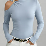 Women's Solid Color Stand Collar Long Sleeve Casual Loose Stretch Top