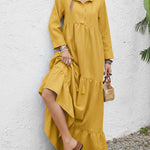 Women's Solid Color Round Neck Long Sleeve Casual Loose Cotton Linen Dress