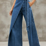 Stylish Elegant Wrap-around Faux Two-piece Denim Pants