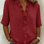 Retro Cozy Ruffled Collar Linen Cotton Shirt Top