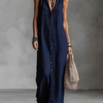 Women's Retro Hooded Solid Color Long-sleeved Cotton Linen Dress