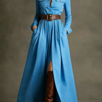 Women's Retro Solid Color Long-sleeved Dress
