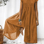Women's Solid Color Art Casual Short Sleeve Cotton Linen Jumpsuit