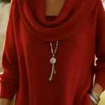 Elegant Draped Collar Irregular Hem Sweater Pullover