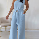 Elegant Off-the-shoulder Linen Wide-leg Jumpsuit