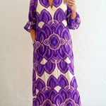 Retro Stand-up Collar Floral Print Loose Linen Cotton Dress