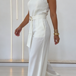 Elegant Off-the-shoulder Linen Wide-leg Jumpsuit