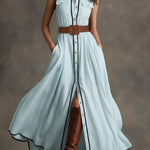 Women's Lapel Sleeveless Casual Loose Cotton And Linen Dress