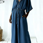 Casual Ruffled Collar Loose Denim Jumpsuit