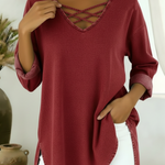 Casual Loose-fitting V-neck Denim Cotton Top