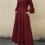 Women's Ruffled Sleeve Linen And Cotton Long Dress