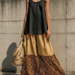 Casual Leopard Print Color-block Loose Cotton Two-piece Set