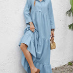Women's Solid Color Round Neck Long Sleeve Casual Loose Cotton Linen Dress