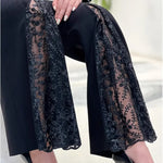Women's Elegant Flared Trousers With Lace Detailing At The Front