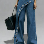 Casual And Stylish Jeans With Metal Buckles.