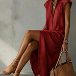 Elegant Ruff Collar Fashion Linen Cotton Midi Dress