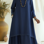 Vintage Peter Pan Collar Double-layered Hem Denim Dress