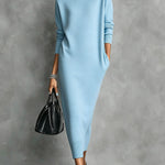 Women's Solid Color High-neck Long-sleeved Casual Loose Knit Dress