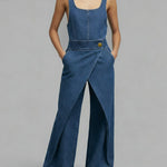 Women's Square-neck Sleeveless Loose-fitting Denim Wide-leg Jumpsuit