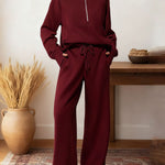 Women's Two-piece Set Half-zip Sweatshirt Wide-leg Pants Casual Suit.