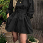 Waist-tie Linen And Cotton Mini Dress