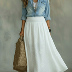 Elegant Floral Embroidery Wide-waisted Skirt