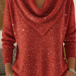 Vintage Soft Triangle Neck Sequined Shiny Sweater Top