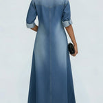 Women's Lapel Long-sleeved Casual Loose Denim Shirt Dress