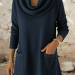 Casual Retro Cowl Neck Denim Cotton Top