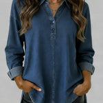 Women's Lapel Long-sleeved Loose-fitting Denim Shirt