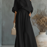 Elegant Off-the-shoulder Shirt And Wide-leg Pants Two-piece Set