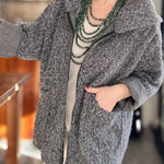Women's Boucle Wool Blend Zip-up Hooded Jacket