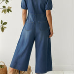 Women's Casual Loose Short-sleeved V-neck Denim Jumpsuit