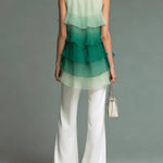 Elegant Gradient Flowy Sleeveless Chiffon Ruffle Top