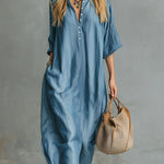 Women's V-neck 3/4 Sleeve Casual Loose Tencel Denim Dress