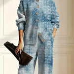 Women's Gradient Art Print Casual Cotton Knitted Suits